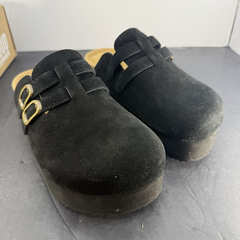 Project Cloud Stephi Suede Leather Black Memory Foam Slip On Clogs Size 6.5